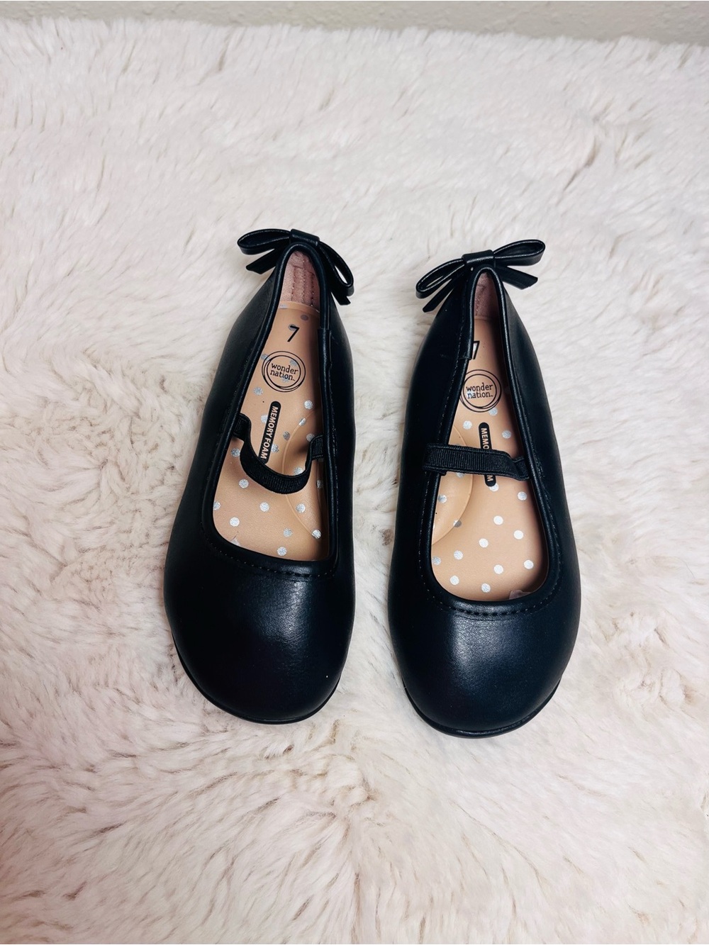 wonder nation Black Girls' Mary Jane Ballet Flats with Heel Bow